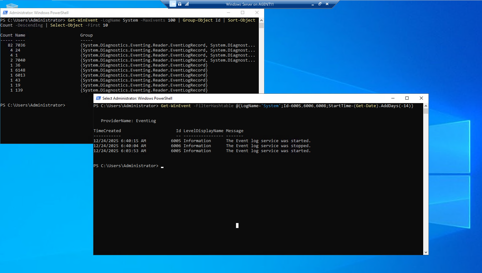 PowerShell sessions overview